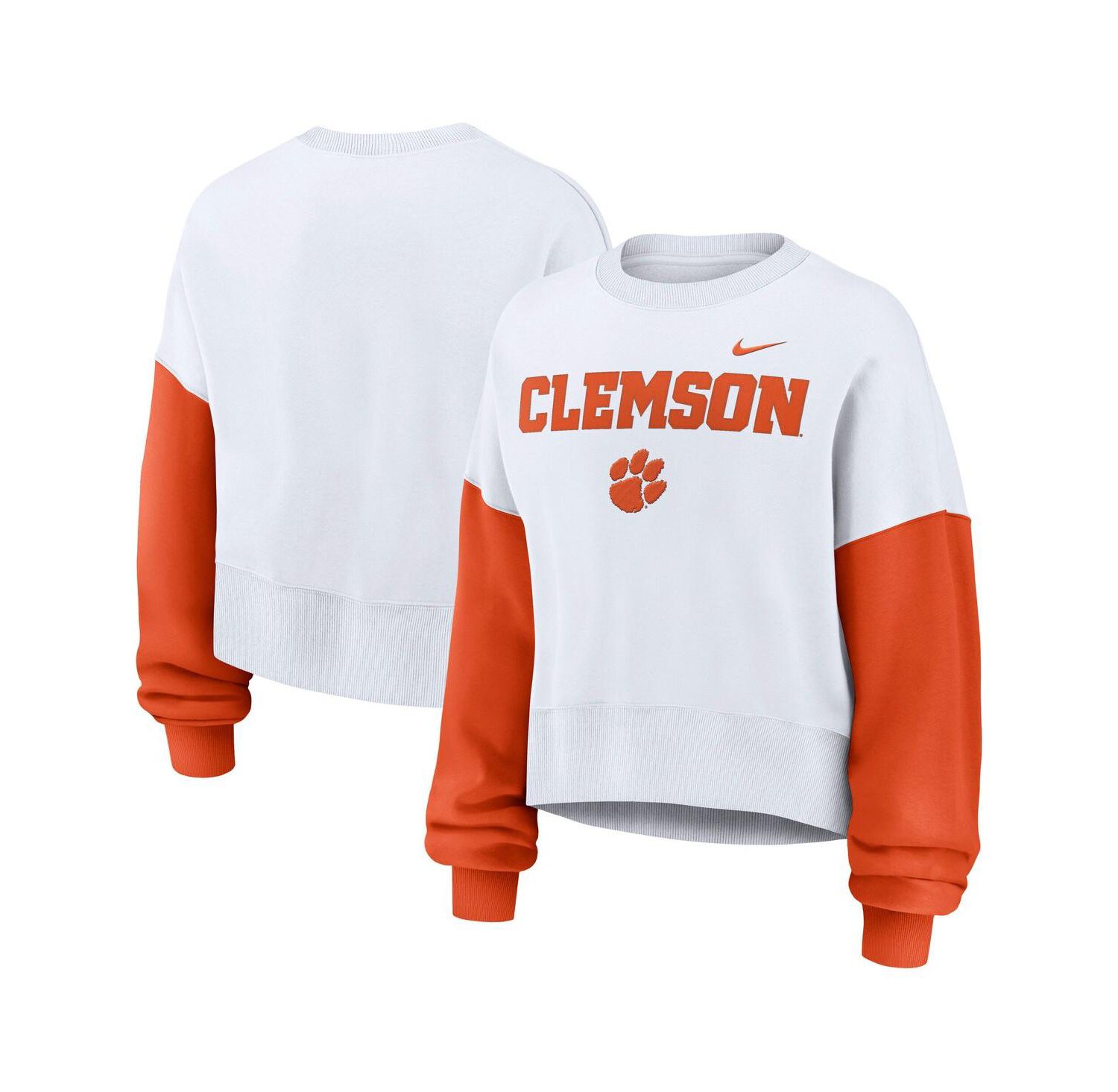 Women's White Clemson Tigers Oversized Color Block Pullover Sweatshirt