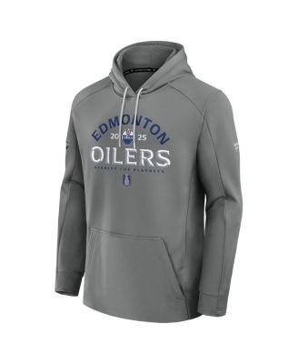 Men's Gray Edmonton Oilers 2025 Stanley Cup Playoffs Authentic Pro Rink Fly Fleece Pullover Hoodie