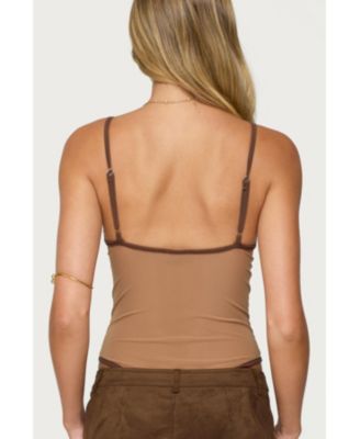 Women's Contrast Sheer Mesh Cut Out Bodysuit