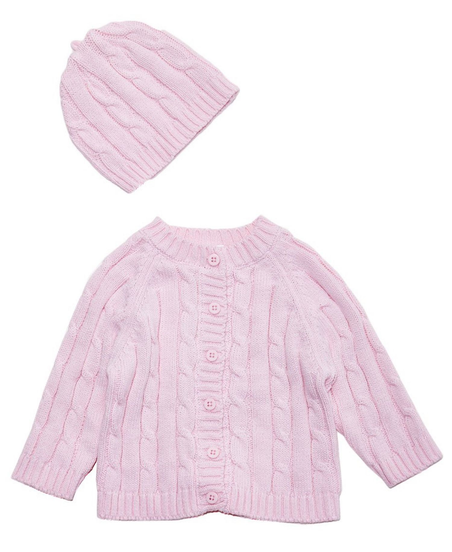 Cable Knit Baby Cardigan with Beanie