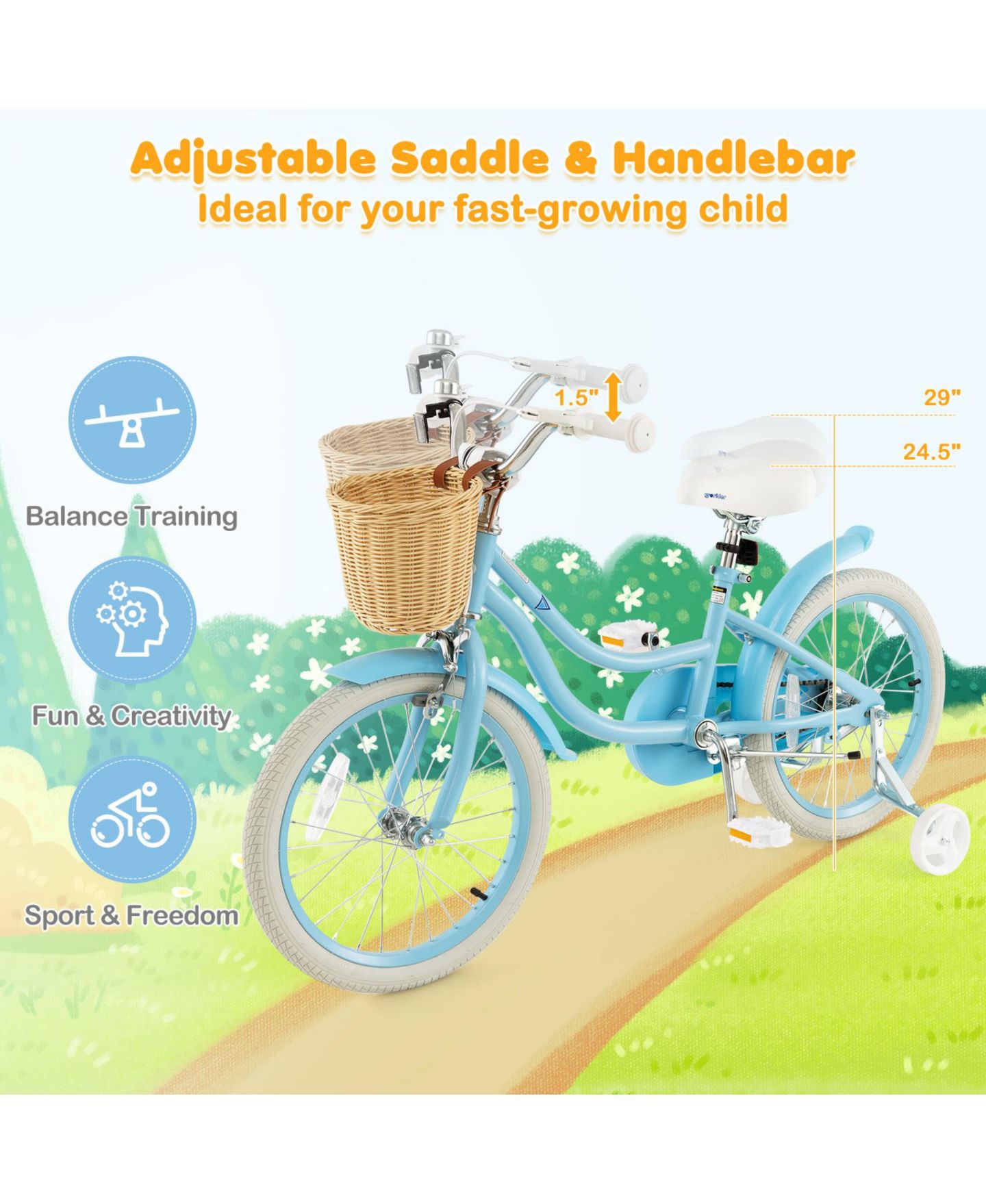 Детская игрушка Mecale 14" Kids Bike with Adjustable Seat and Training Wheels, от 3 лет, цвет: Синий — фото 6