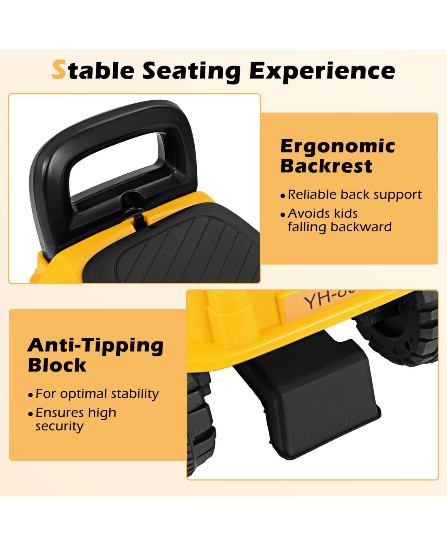 Детская игрушка Mecale Ride-On Excavator with Adjustable Shovel and Anti-Tipping, Ages 19-36 Months, цвет: Жёлтый — фото 4