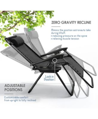 Outdoor Patio Zero Gravity Chairs Set of 4 - Reclining Lounge Chairs with Pillows & Cup Holders