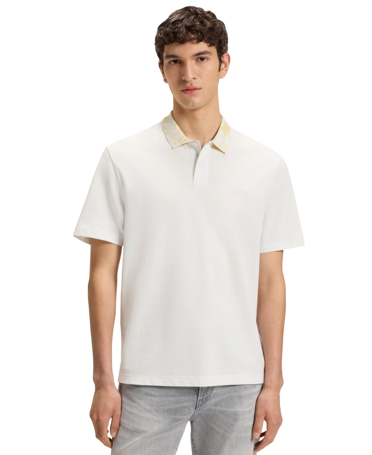 Boss by Hugo Boss Men's Cotton-Pique Patterned Collar Polo Shirt - Natural