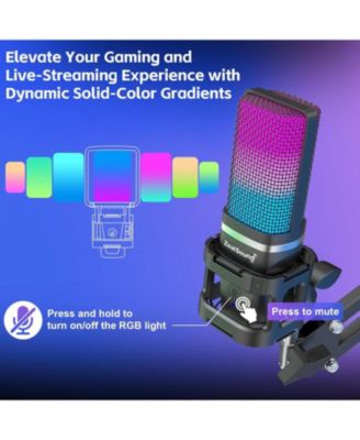 Gaming USB Microphone, Noise-Canceling Condenser Mic with RGB, Mute, Gain, Monitoring, Boom Arm, Pop Filter for PC, PS4, PS5, Twitch