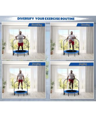 Mini Trampoline for Adults - Rebounder Exercise Fitness Indoor/Outdoor Trampoline - Small Foldable Trampoline for Kids with Adjustable Bar and Safety Padding