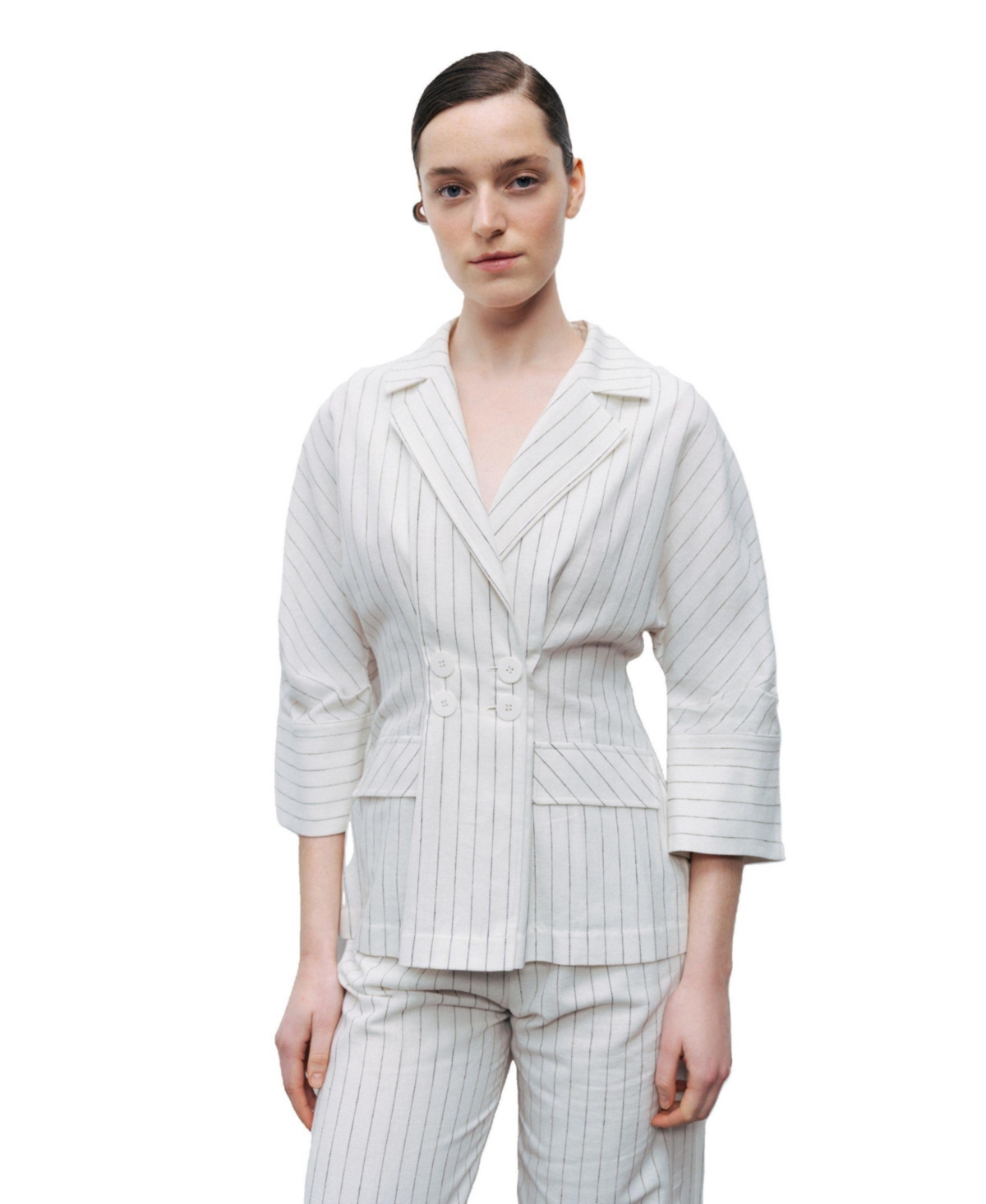 Women's Striped Linen Jacket - Open white