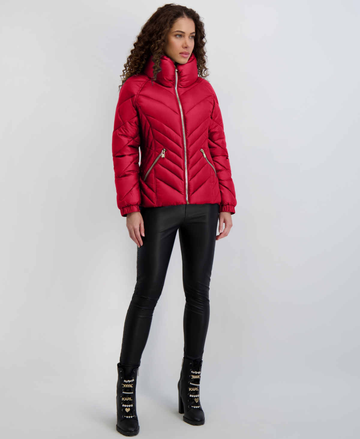 Karl Lagerfeld Women's Pillow-collar Puffer Coat In Red