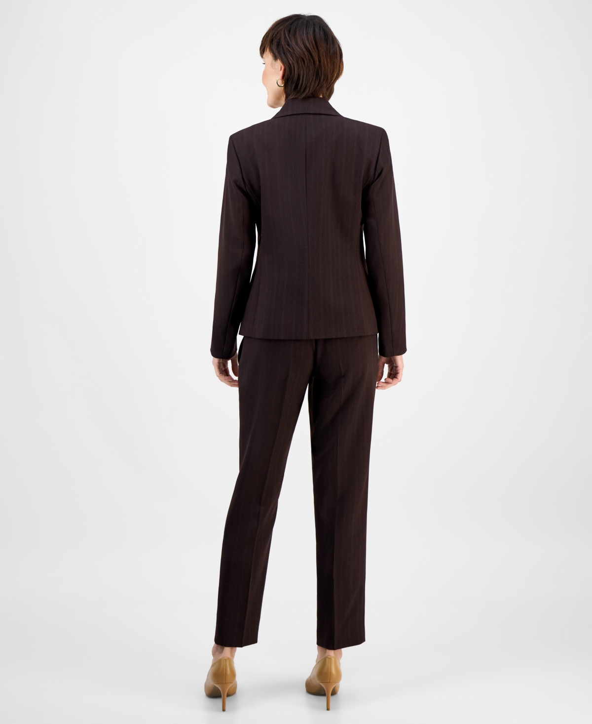 Le Suit Women's Notch-collar One-button Pantsuit In Brown