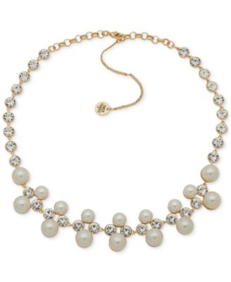 Emily in Paris - Gold-Tone Cubic Zirconia & Imitation Pearl Statement Necklace, 16" + 3" extender