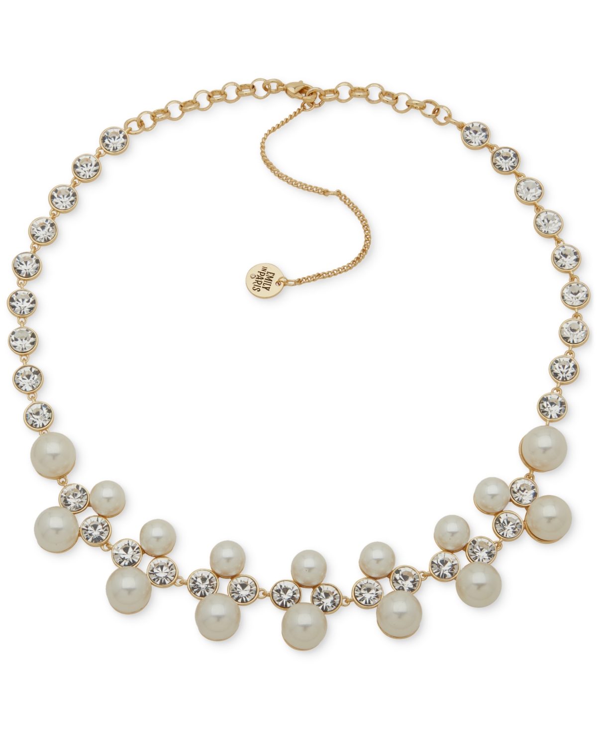 Emily In Paris Gold-tone Cubic Zirconia & Imitation Pearl Statement Necklace, 16" + 3" Extender In White