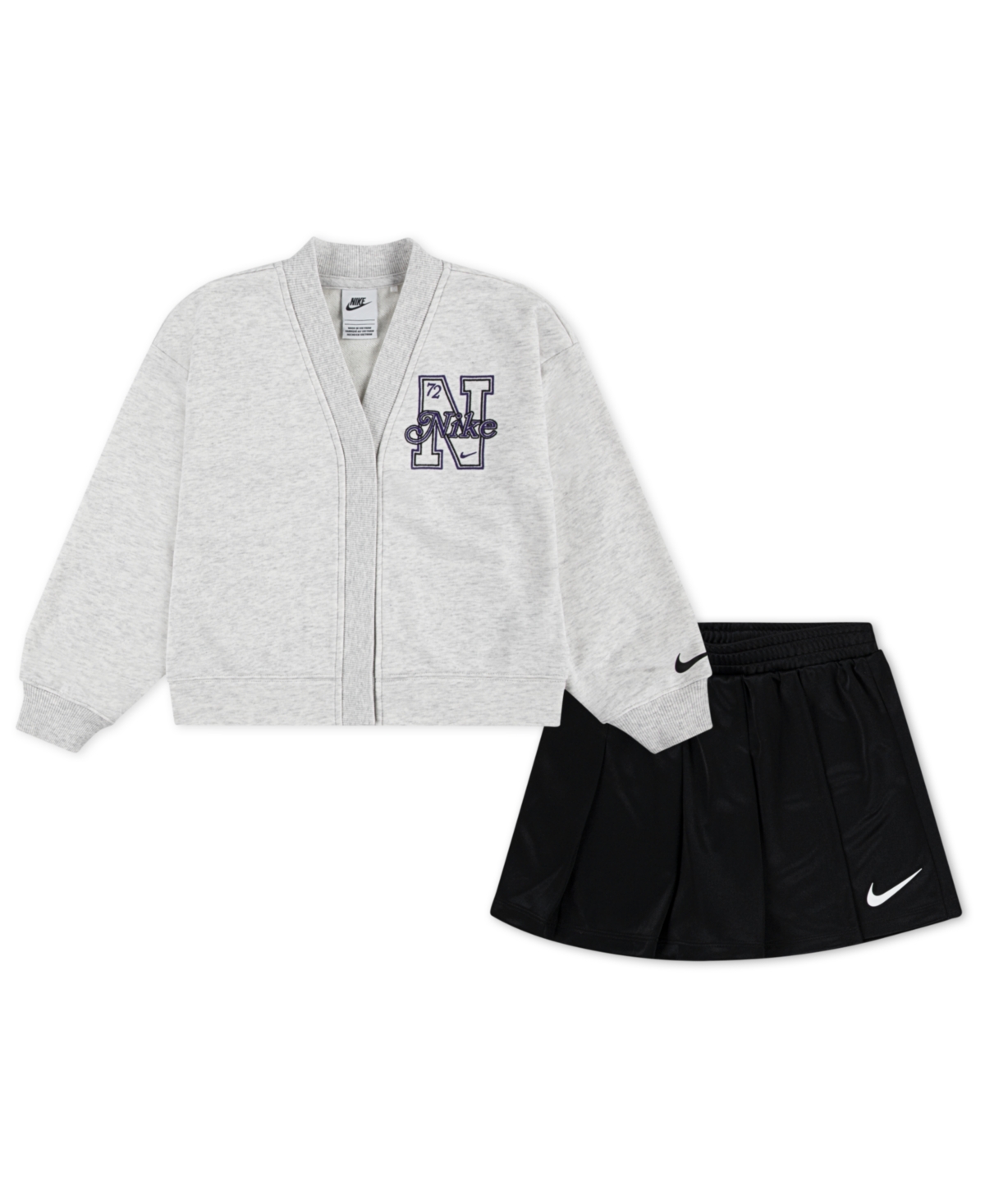 Nike Little Girls 2-piece Varsity Prep Cardigan And Skort Set In Gray