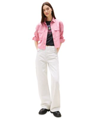 Women's Cotton Crop Button-Front Crest Shirt