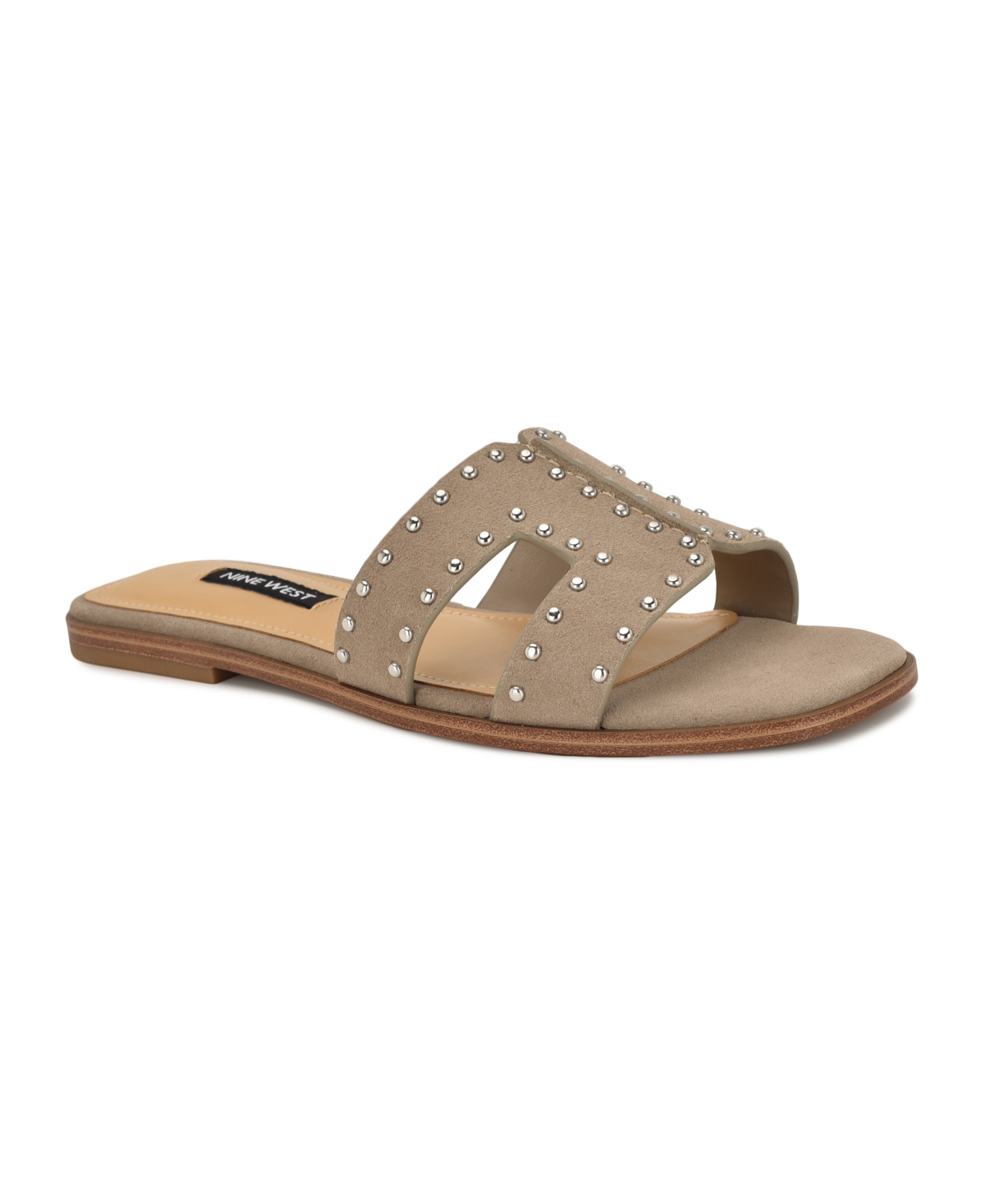 Nine West Women's Giny Cutout Flat Slide Sandals - Natural Suede Studded