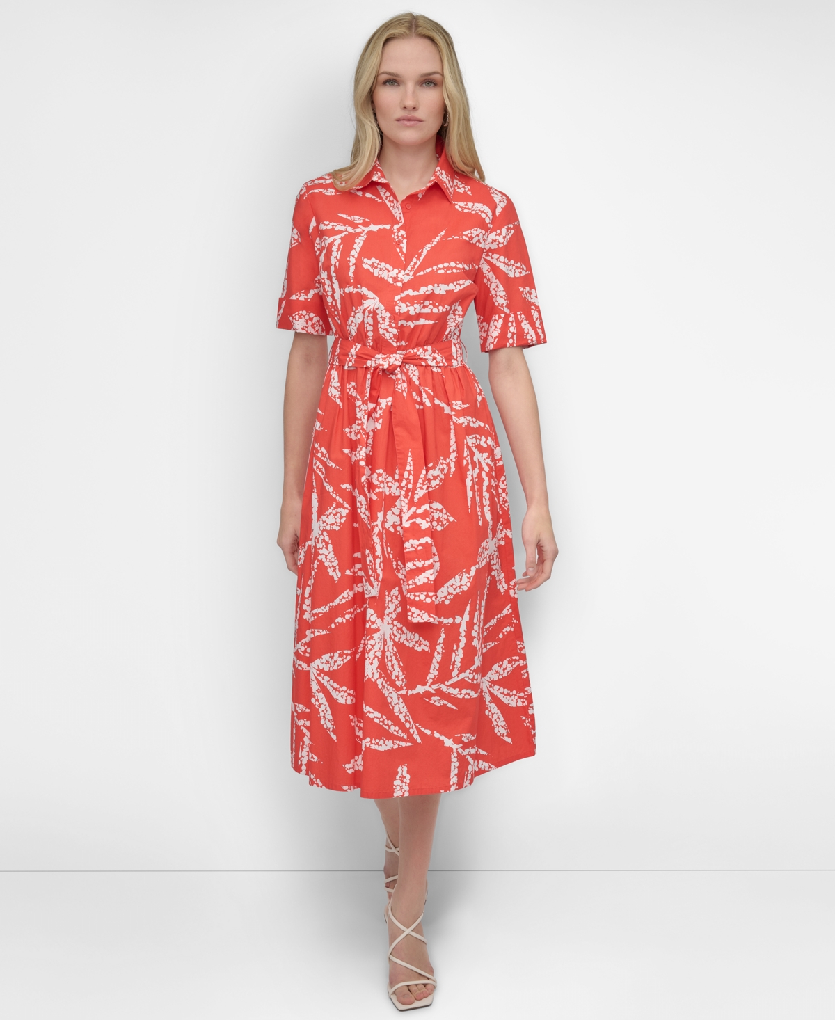 Women's Printed Cotton Shirt Dress - Navy, Ivory