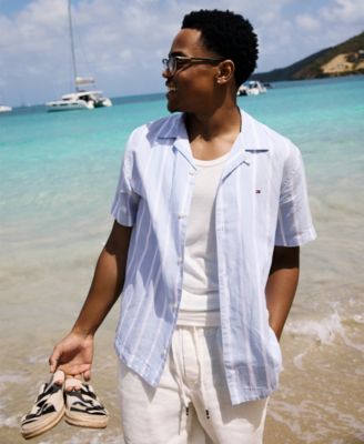 Men's Relaxed-Fit Stripe Camp Shirt