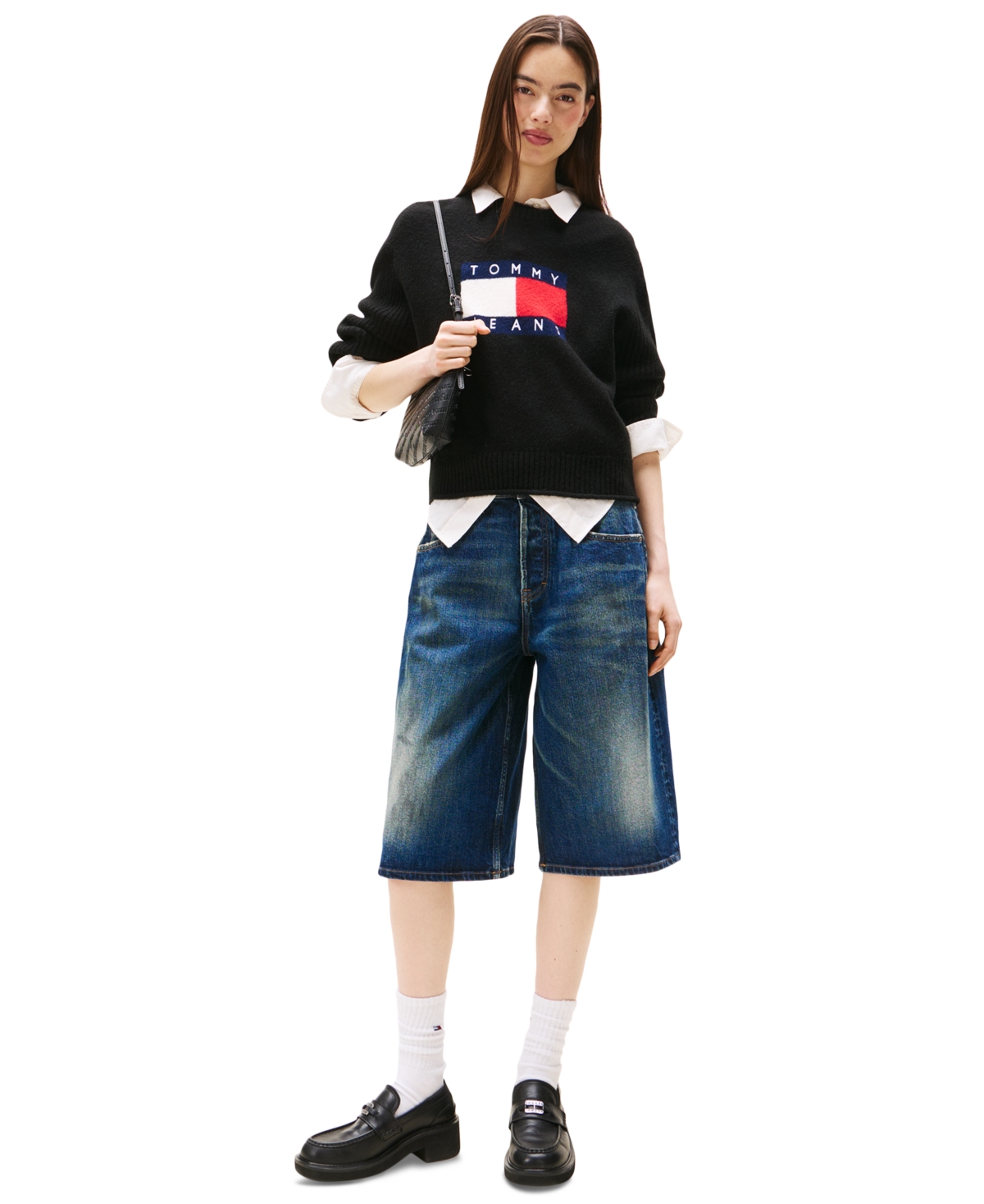 Tommy Jeans Women's Melange-flag Crewneck Sweater In Black