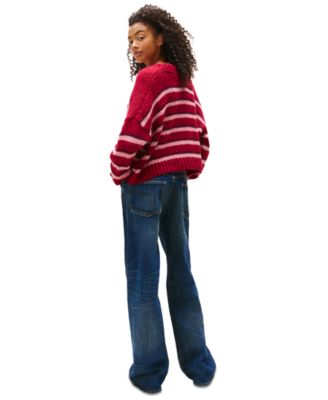 Women's Striped Button-Front Long-Sleeve Cardigan 