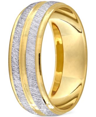 Men's Polished & Brush Textured Finish Wedding Band in 14k Two-Tone Gold