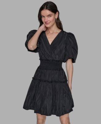 Women's Short-Sleeve Taffeta Fit & Flare Dress