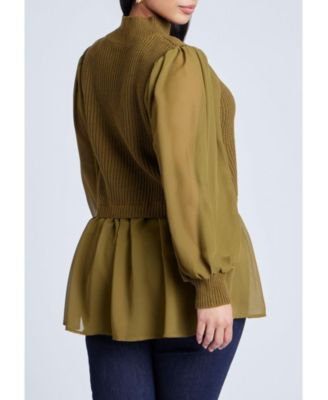 Women's Plus Size Twofer Sweater With Chiffon