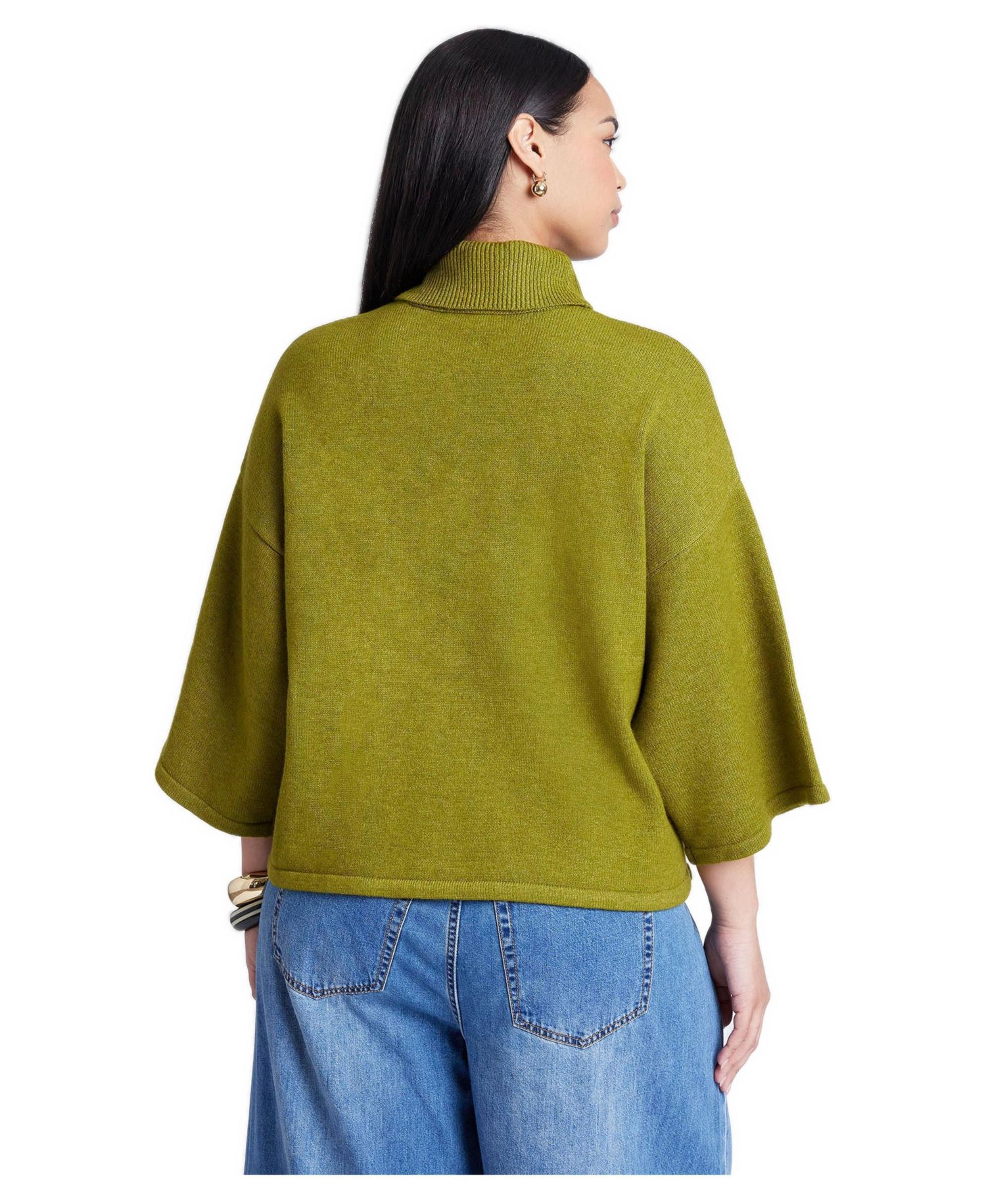 Women's Boxy Three Quarter Sleeve Turtleneck