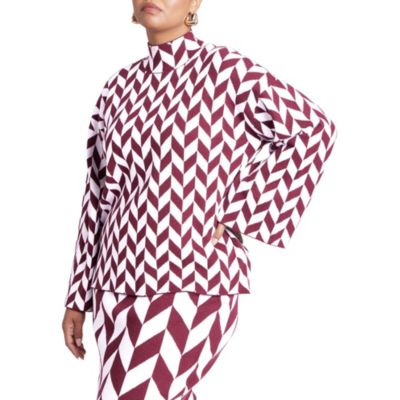 Women's Mock Neck Intarsia Sweater