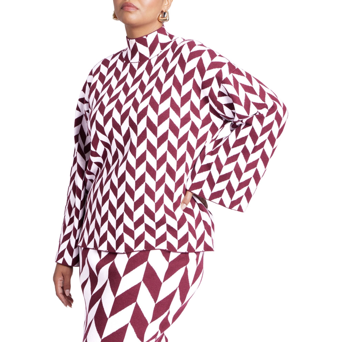 Eloquii Women's Mock Neck Intarsia Sweater