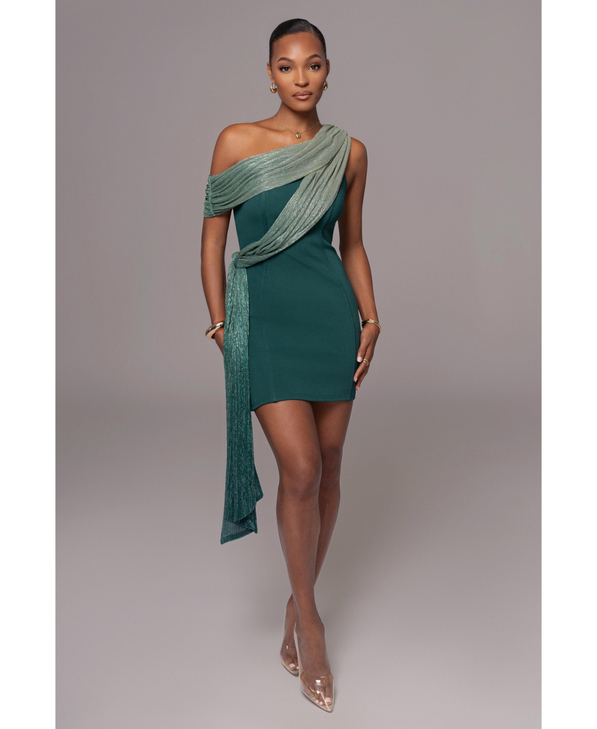Women's Asymmetric Drape Mini Dress - Red