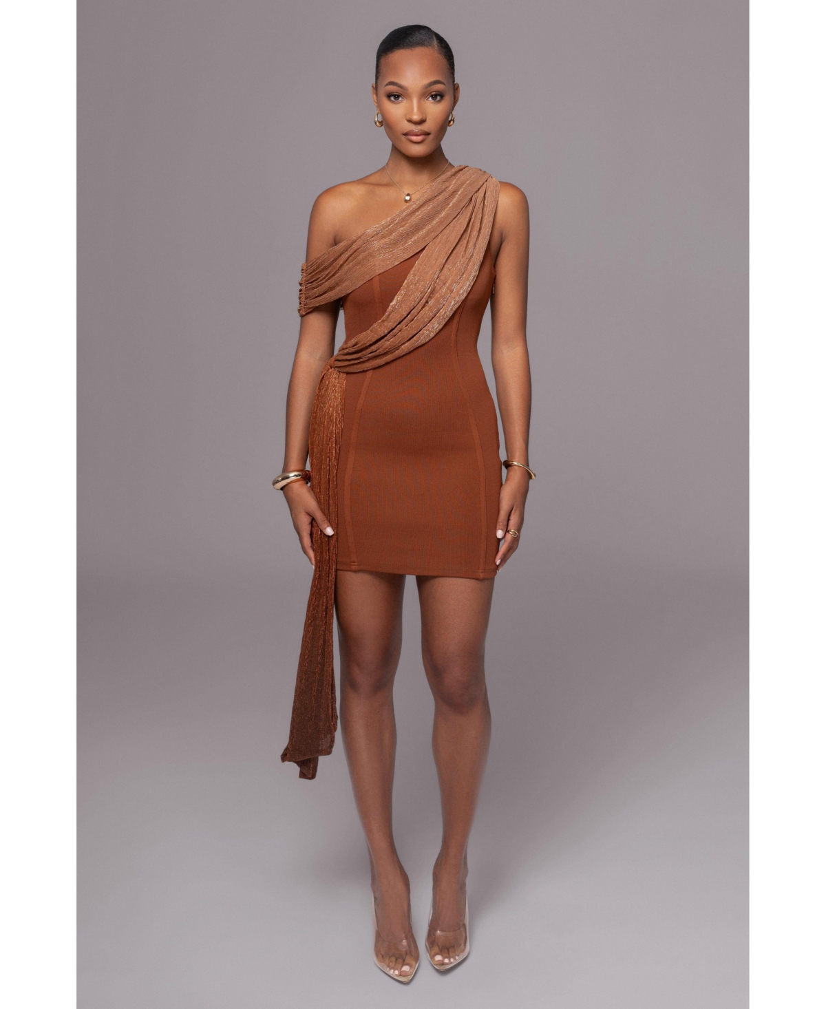 Women's Asymmetric Drape Mini Dress - Red