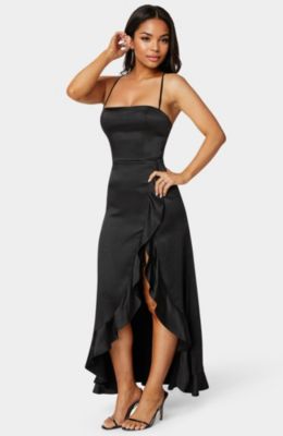 Women's Satin Ruffle Maxi Lace Up Back