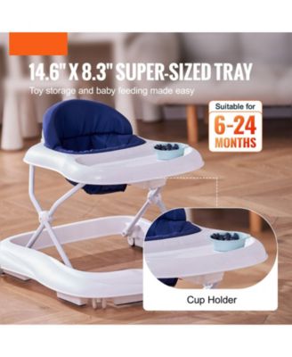 Kids Anti-Rollover Foldable Baby Walker with Adjustable Height Wheels and Feeding Tray