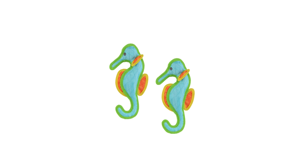 Seahorse, 2-Pack, Durable Plush Squeaky Dog Toy - Blue