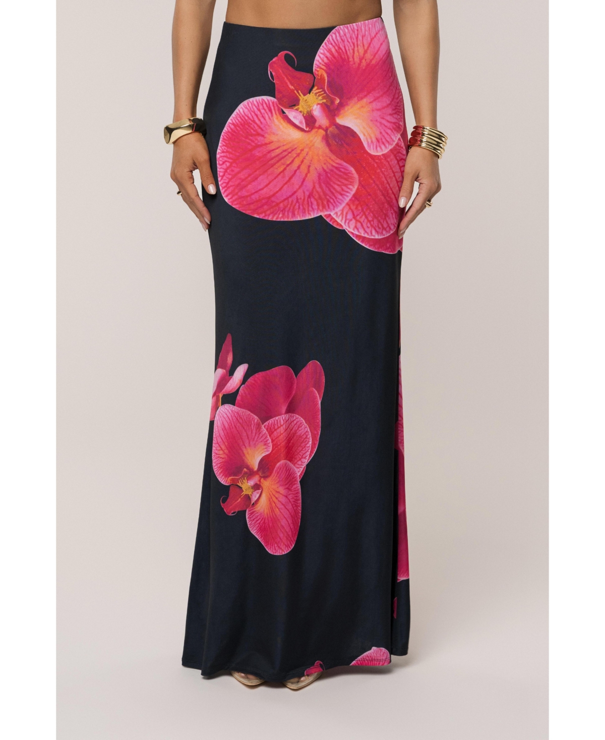 Women's Floral Radiance Maxi Skirt - Black