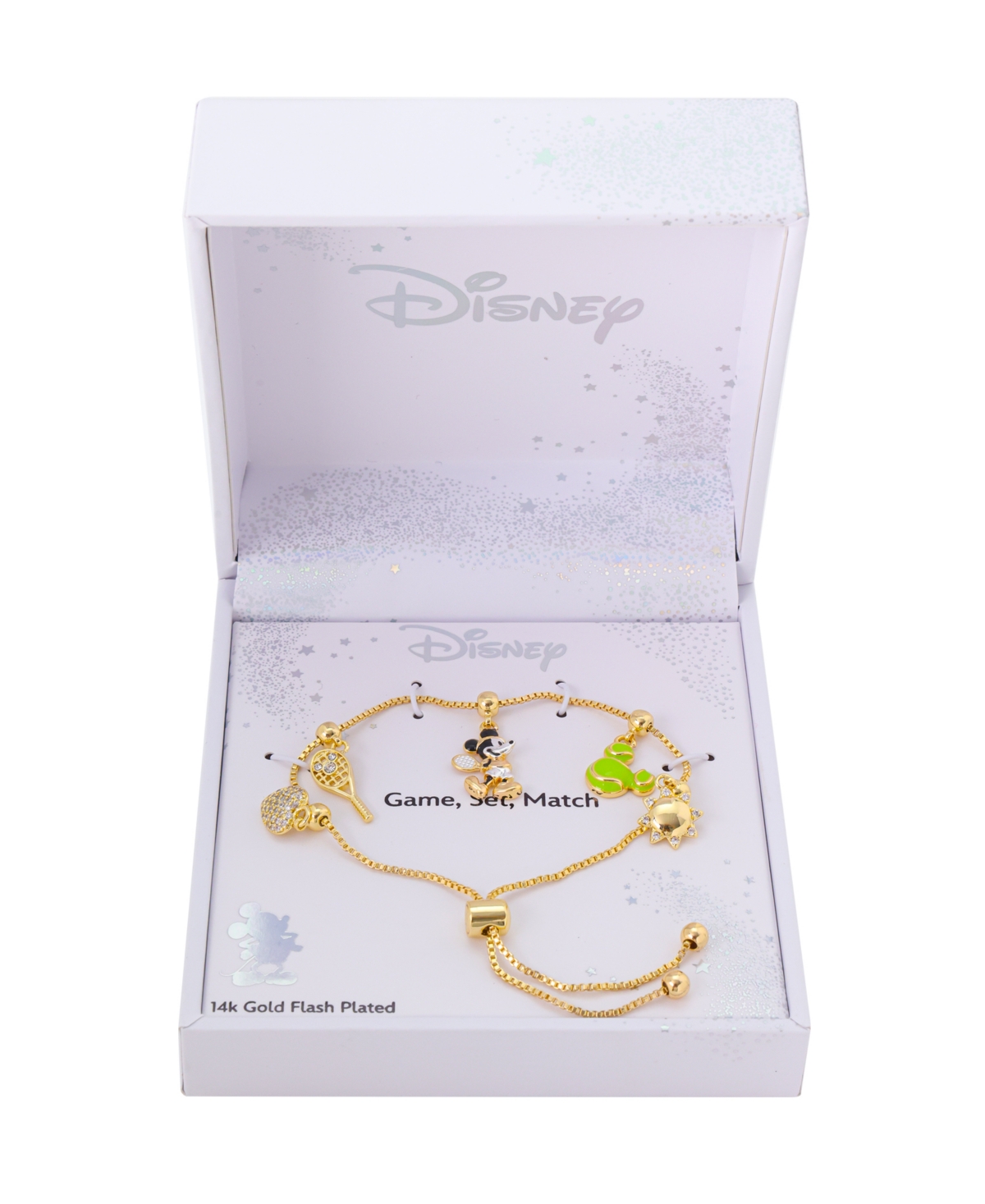 Disney Mickey Mouse Cubic Zirconia Tennis Charm Bolo Bracelet