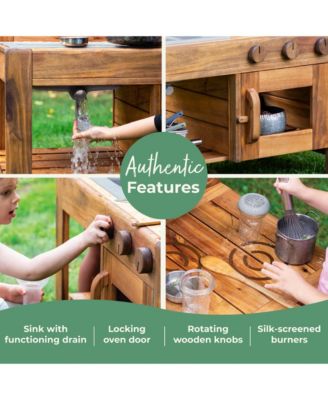 Acadia Kids' Outdoor Mud Kitchen Playset - Pretend Play Kitchen with Sink, Stove, and Accessories | Wooden Backyard Playset