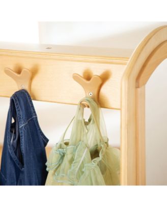 EdQ Dress Up Storage with Bins - Natural: Wooden Montessori Closet Organizer for Costumes and Kids' Pretend Play Toys