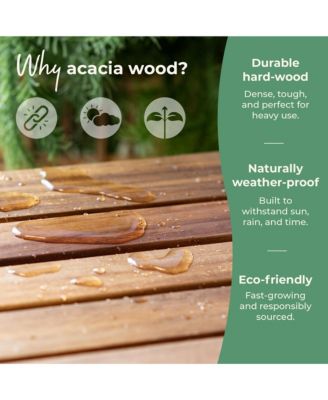 Acadia Outdoor Art Table and Stool Set: Acacia Wood Arts & Crafts Table w/ Storage Paper Roll & Paint Cups Multi Purpose Kids Picnic Table