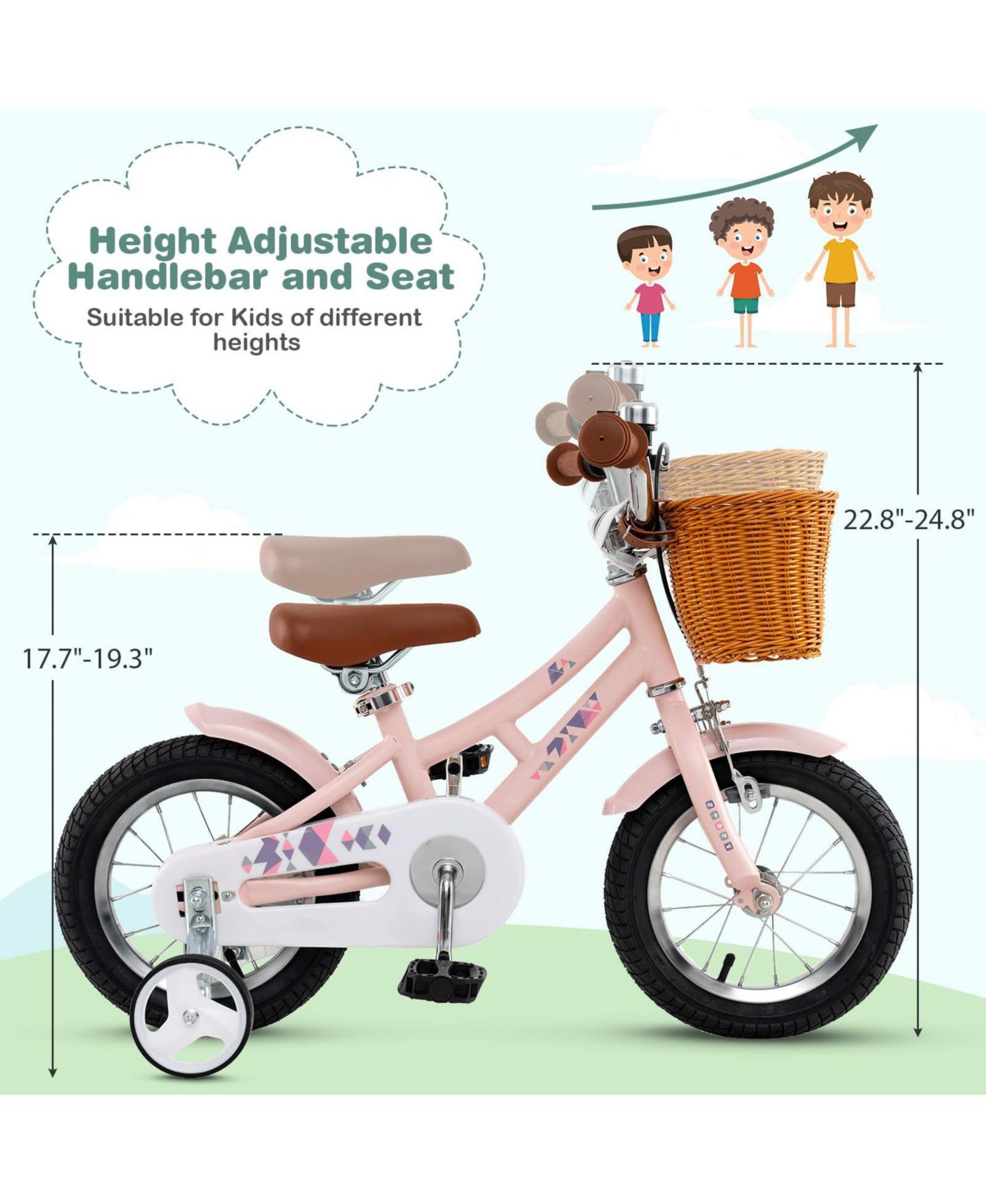 Детская игрушка Mecale 12-Inch Adjustable Training Wheels Bicycle, Ages 3-8, цвет: Розовый — фото 3