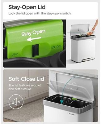 16 Gallon Dual Compartment Trash Can with Removable Buckets, White