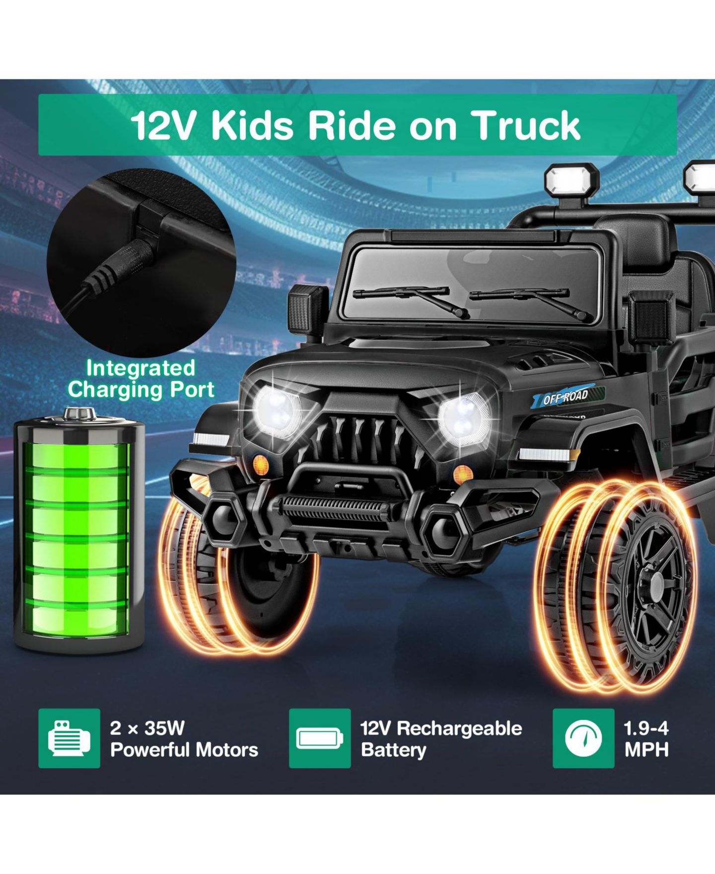 Детская игрушка Mecale 12V Kids Ride on Truck Car with Remote Control Threaded Wheels and 3 Speeds, цвет: Чёрный — фото 9