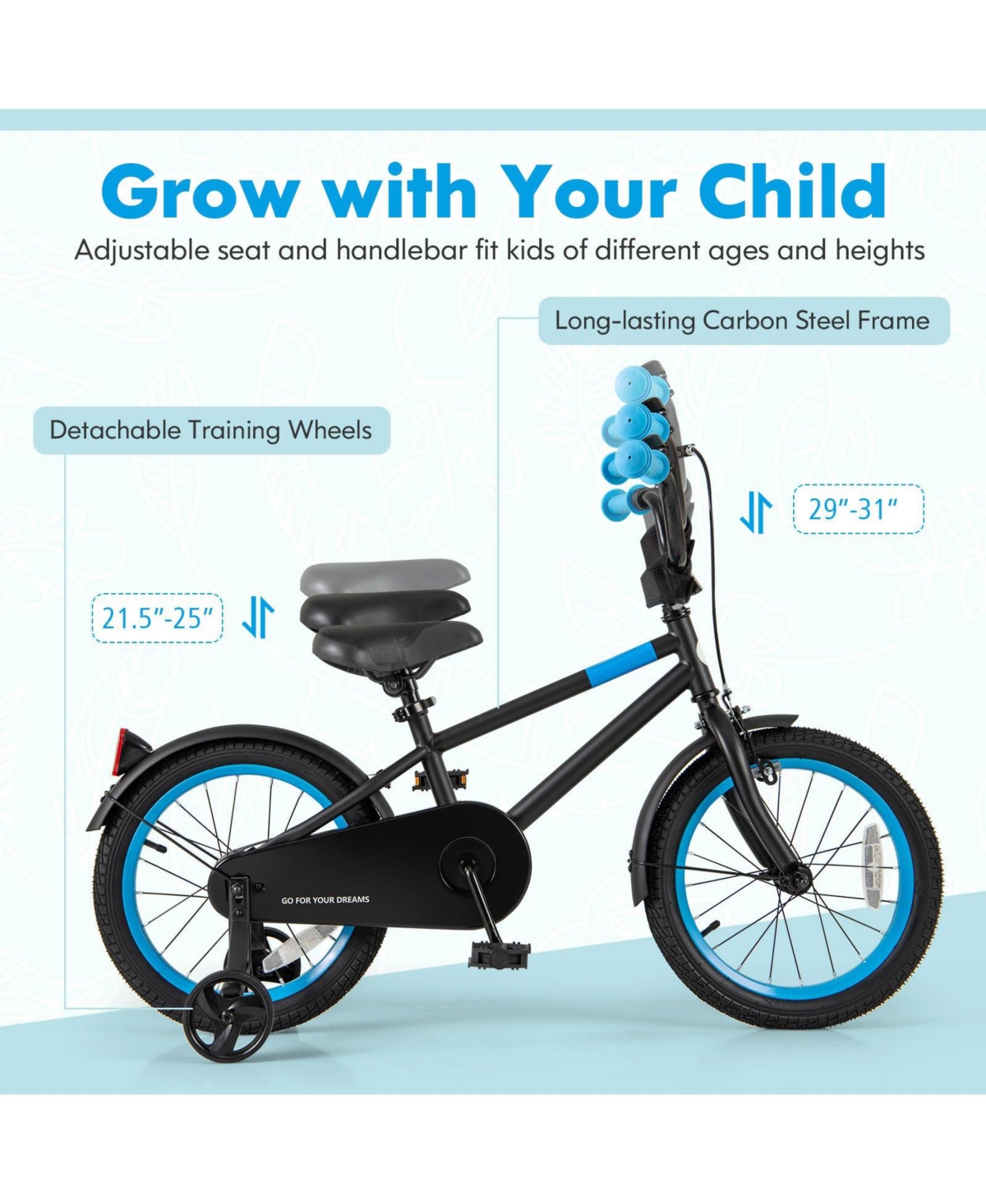 Kids Bike with Adjustable Handlebar and Saddle