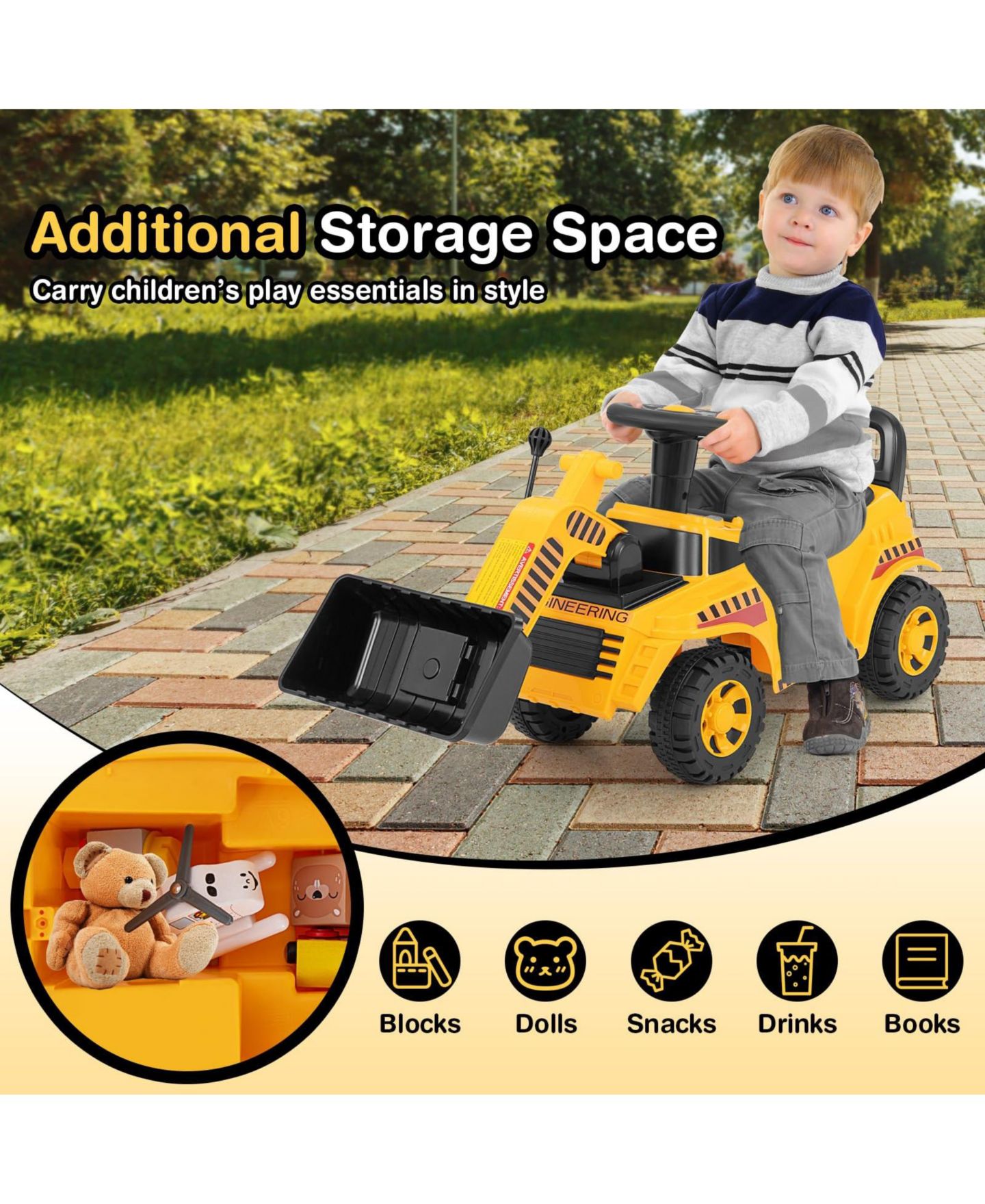 Детская игрушка Mecale Ride on Bulldozer Excavator Digger Toy with Adjustable Bucket, цвет: Жёлтый — фото 8
