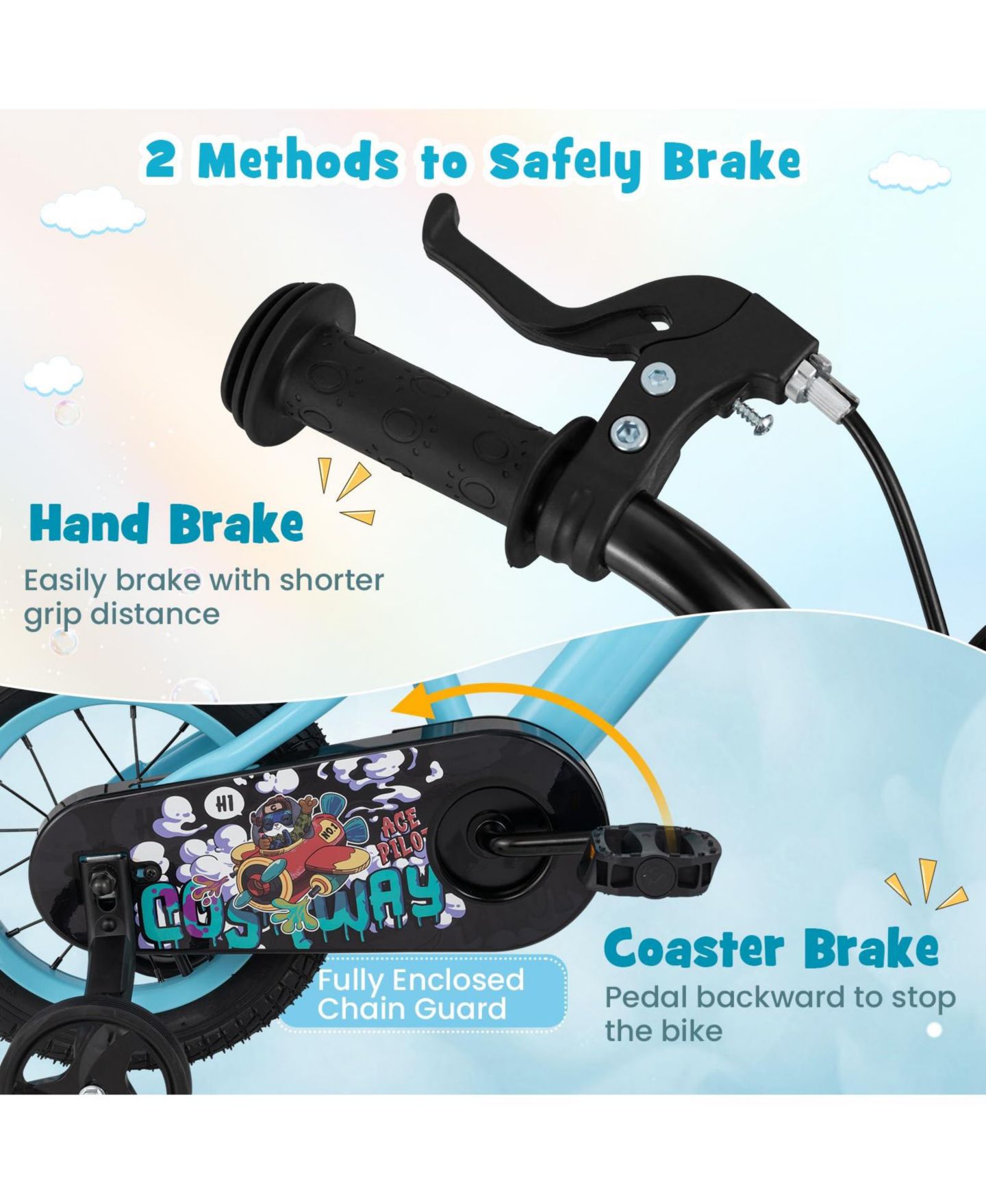 Детская игрушка Mecale 14 Inch Kids' Bike with Adjustable Seat and Handlebar, Training Wheels, Ages 3-8, цвет: Синий — фото 4