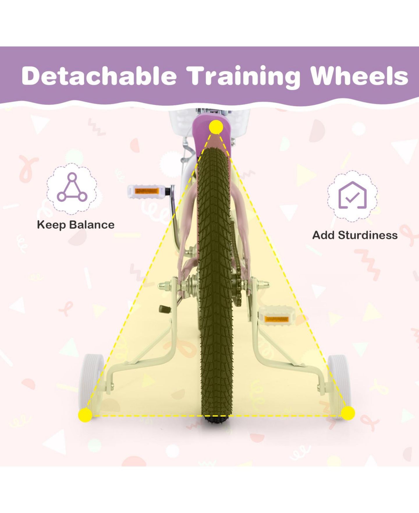 Детская игрушка Mecale 18 Inch Girl Bike with Basket with Detachable Training Wheels for 4-8 Years Old, цвет: Фиолетовый — фото 9