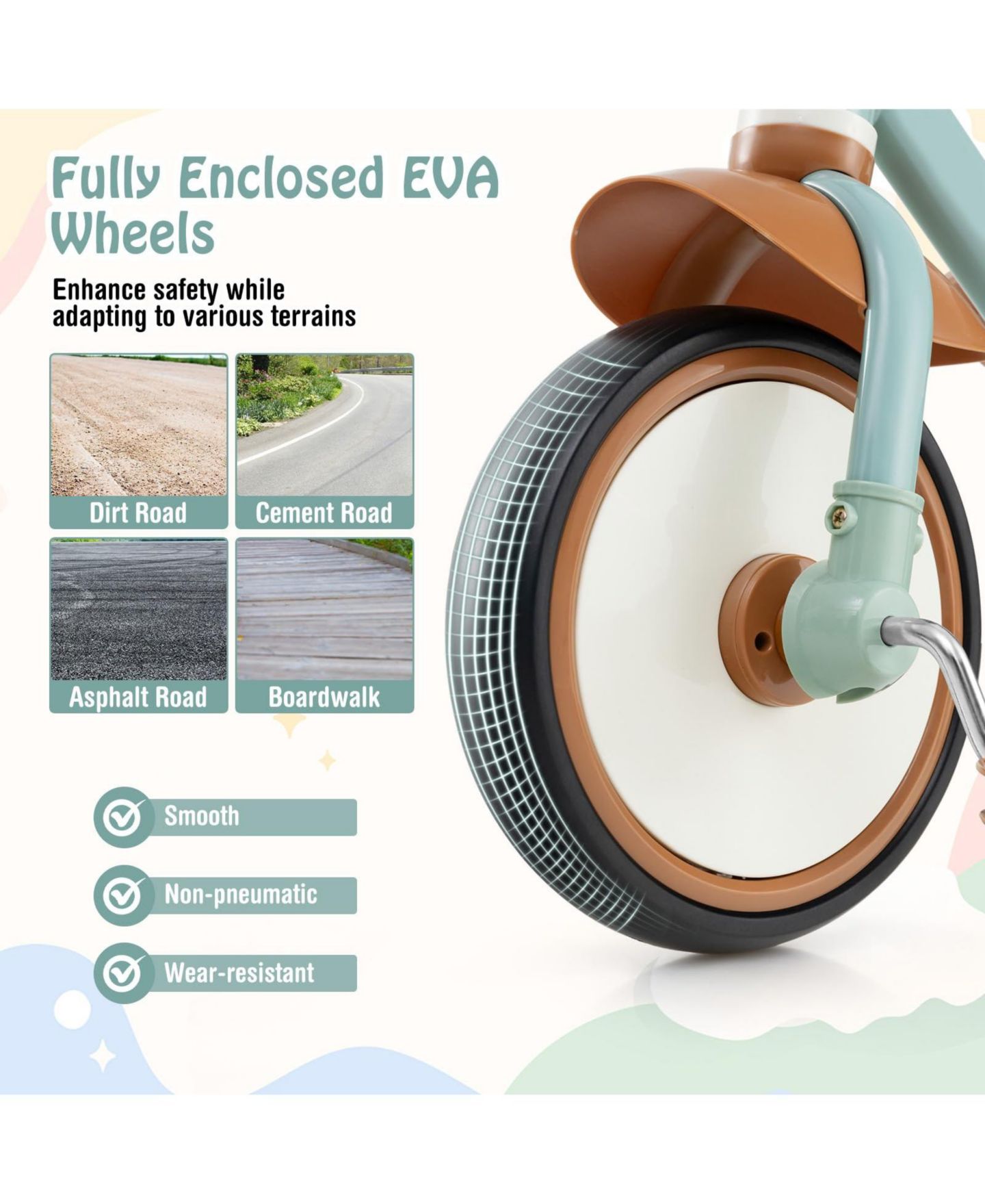 Детская игрушка Mecale Toddler Tricycle Kids Trike with Adjustable Seat and Storage Basket Aged 3-5 Years Old, цвет: Зелёный — фото 6