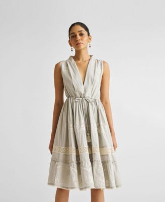 Women's Embroidered Drawstring Gathered Dress