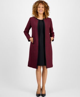 Women's Houndstooth Topper Jacket & Sleeveless Dress Suit Set, Regular & Petite