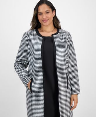 Plus Size Houndstooth Topper Jacket & Sleeveless Dress Suit Set
