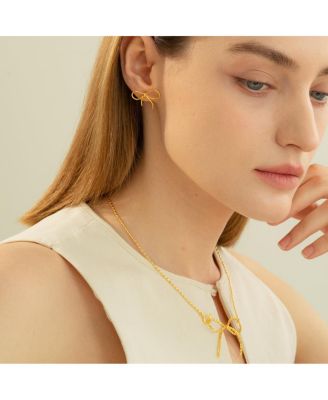 Sterling Silver 18k Gold Plated Colette Chic Ribbon Stud Earrings